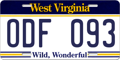 WV license plate ODF093