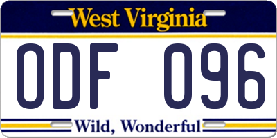 WV license plate ODF096
