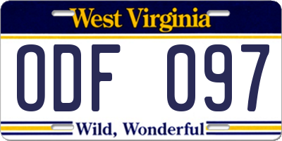 WV license plate ODF097
