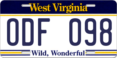 WV license plate ODF098