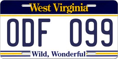 WV license plate ODF099