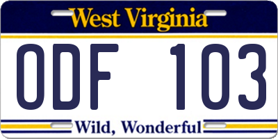 WV license plate ODF103