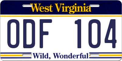WV license plate ODF104