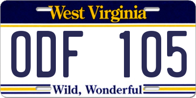 WV license plate ODF105