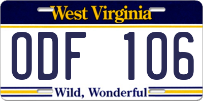WV license plate ODF106