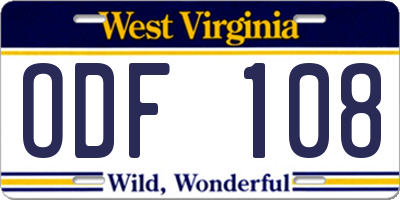 WV license plate ODF108