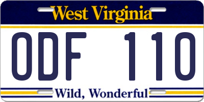 WV license plate ODF110