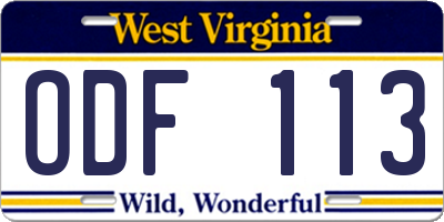 WV license plate ODF113