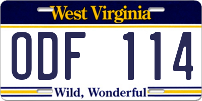 WV license plate ODF114
