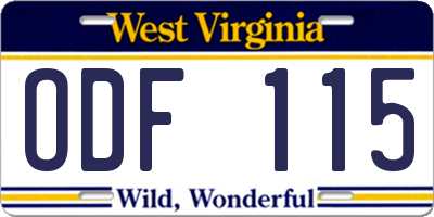 WV license plate ODF115