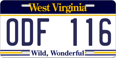 WV license plate ODF116