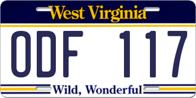 WV license plate ODF117
