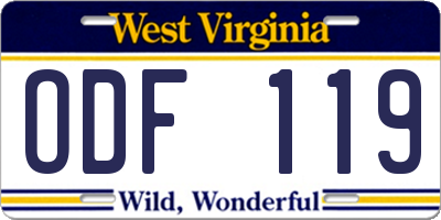 WV license plate ODF119