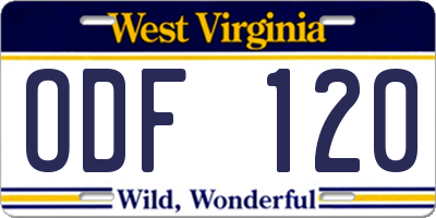 WV license plate ODF120