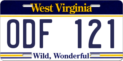 WV license plate ODF121