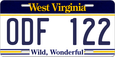 WV license plate ODF122