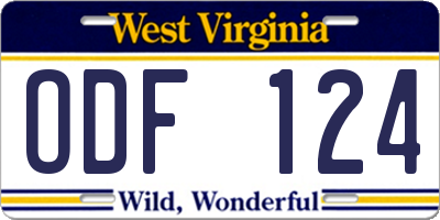 WV license plate ODF124