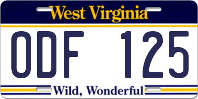 WV license plate ODF125