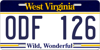 WV license plate ODF126