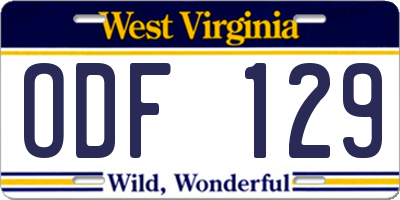 WV license plate ODF129