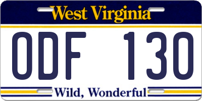 WV license plate ODF130
