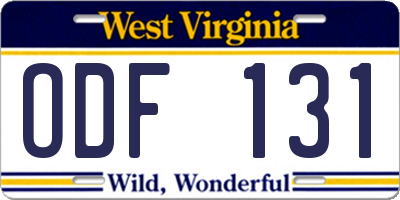 WV license plate ODF131