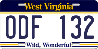 WV license plate ODF132