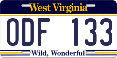 WV license plate ODF133