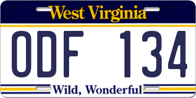 WV license plate ODF134
