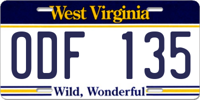 WV license plate ODF135