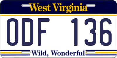 WV license plate ODF136