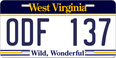 WV license plate ODF137