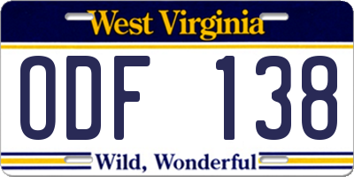 WV license plate ODF138