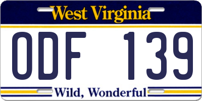 WV license plate ODF139