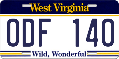 WV license plate ODF140