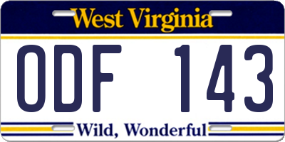 WV license plate ODF143