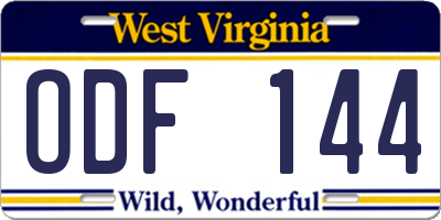 WV license plate ODF144