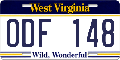 WV license plate ODF148