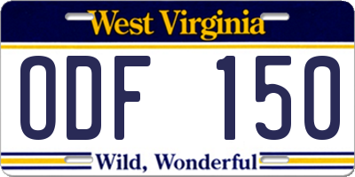 WV license plate ODF150