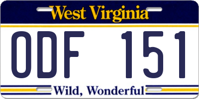 WV license plate ODF151