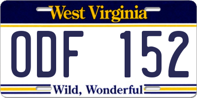 WV license plate ODF152