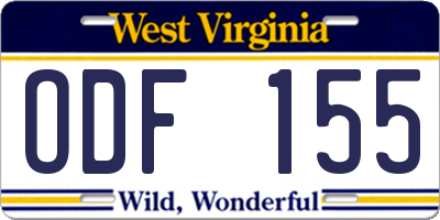 WV license plate ODF155