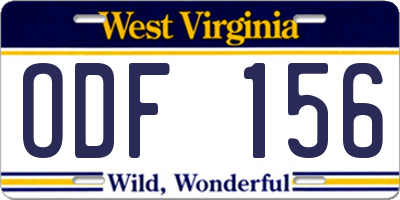 WV license plate ODF156