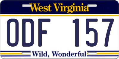 WV license plate ODF157