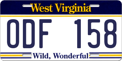 WV license plate ODF158