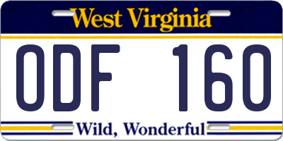 WV license plate ODF160