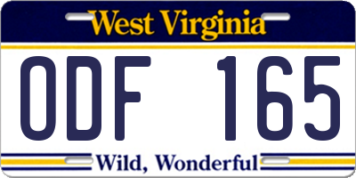 WV license plate ODF165