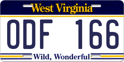 WV license plate ODF166