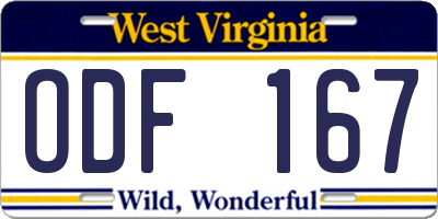 WV license plate ODF167
