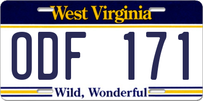 WV license plate ODF171